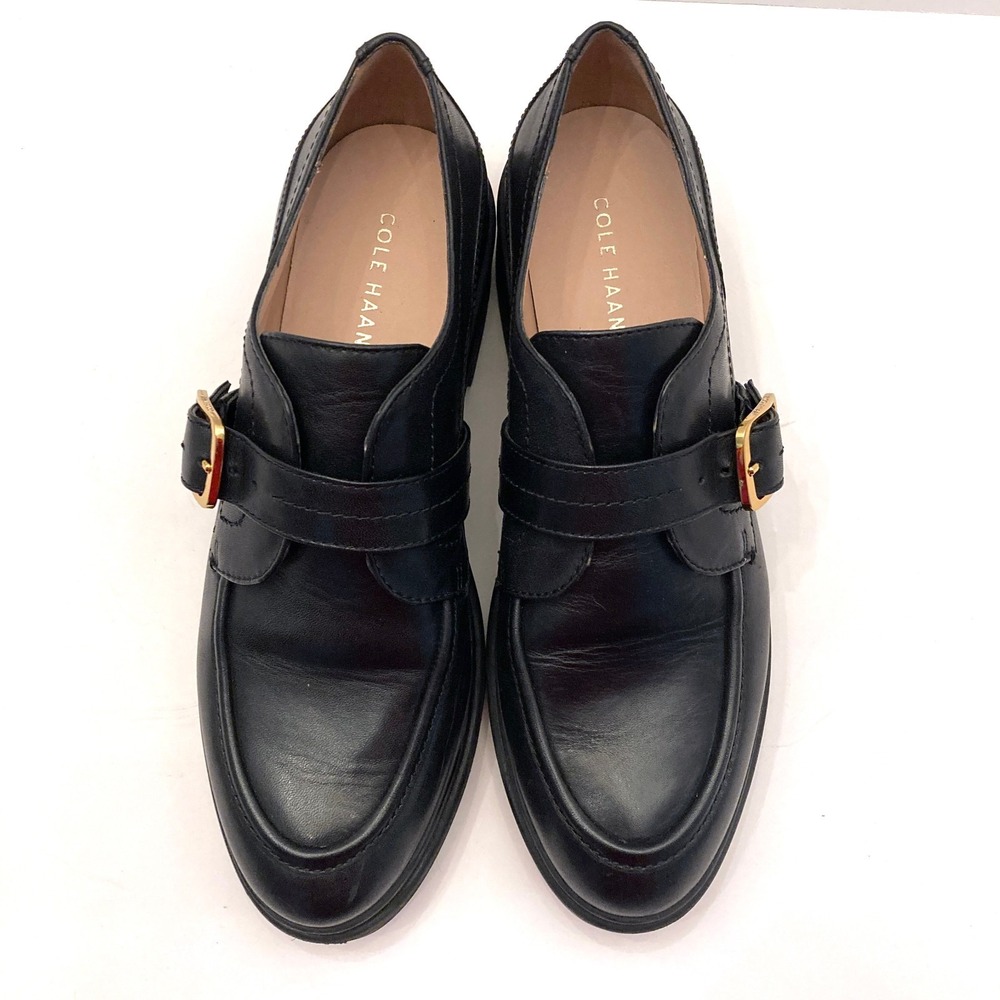 Cole Haan Carlitta Monk Strap Lug Sole Oxford Loafers Black Leather Womens 8B - Picture 2 of 11